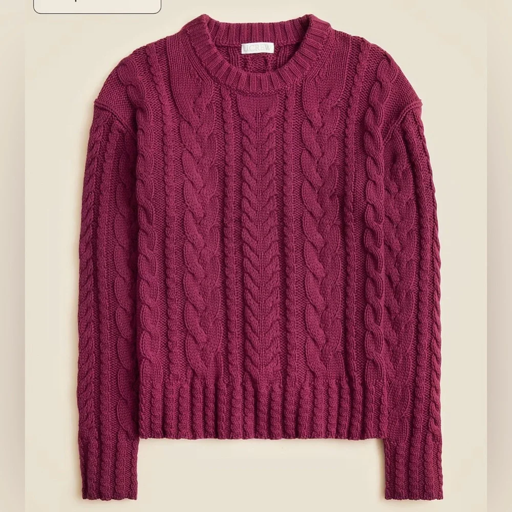 J.Crew Cable-knit crewneck sweater in vivid mulberry